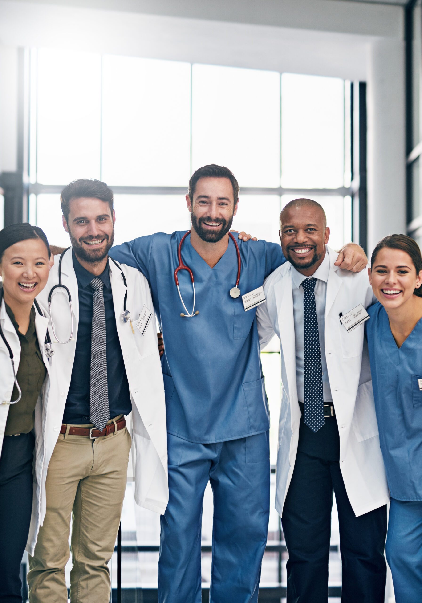 Portrait of a diverse team of doctors working together in a medical institution